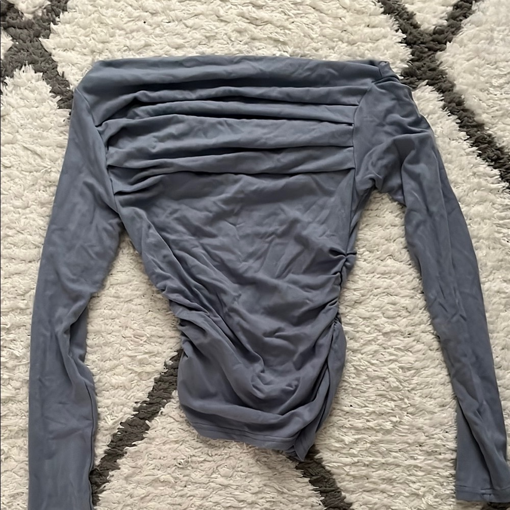 Amazon Blue Ruched Fitted Blouse - Picture 2 of 4